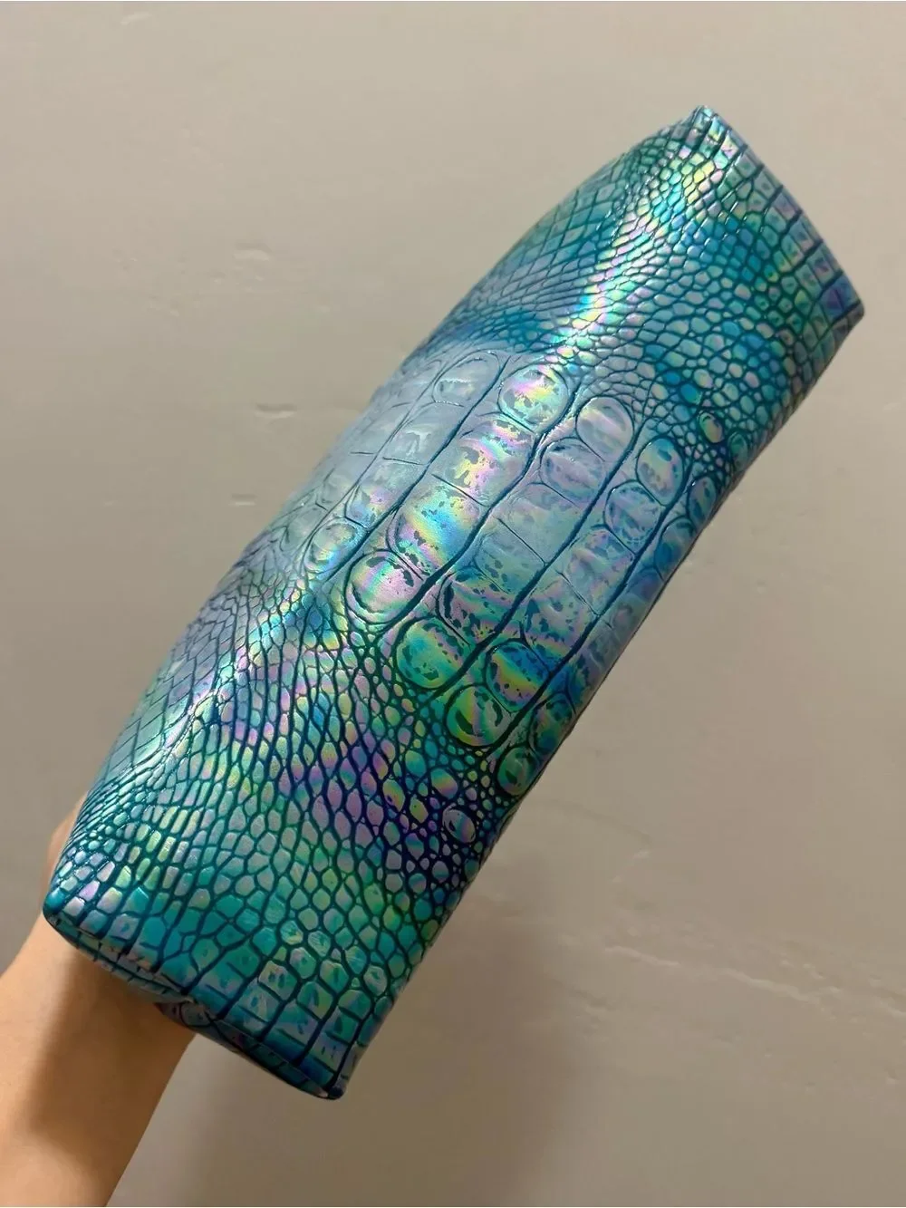 Iridescent Croc-Embossed Cowhide Handmade Unique Rivet Frame Bag, Large Size